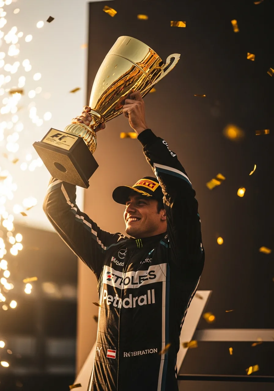 Victory celebration with gold trophy